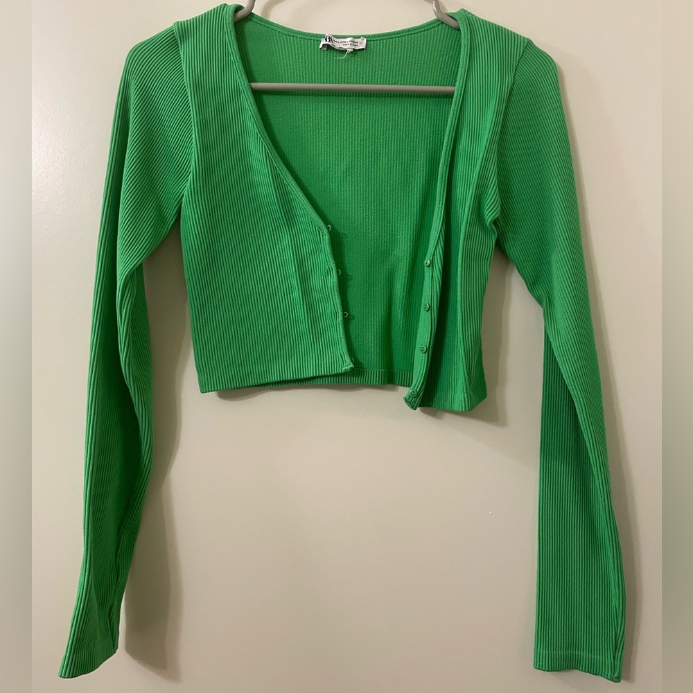 Zara light green ribbed crop cardigan